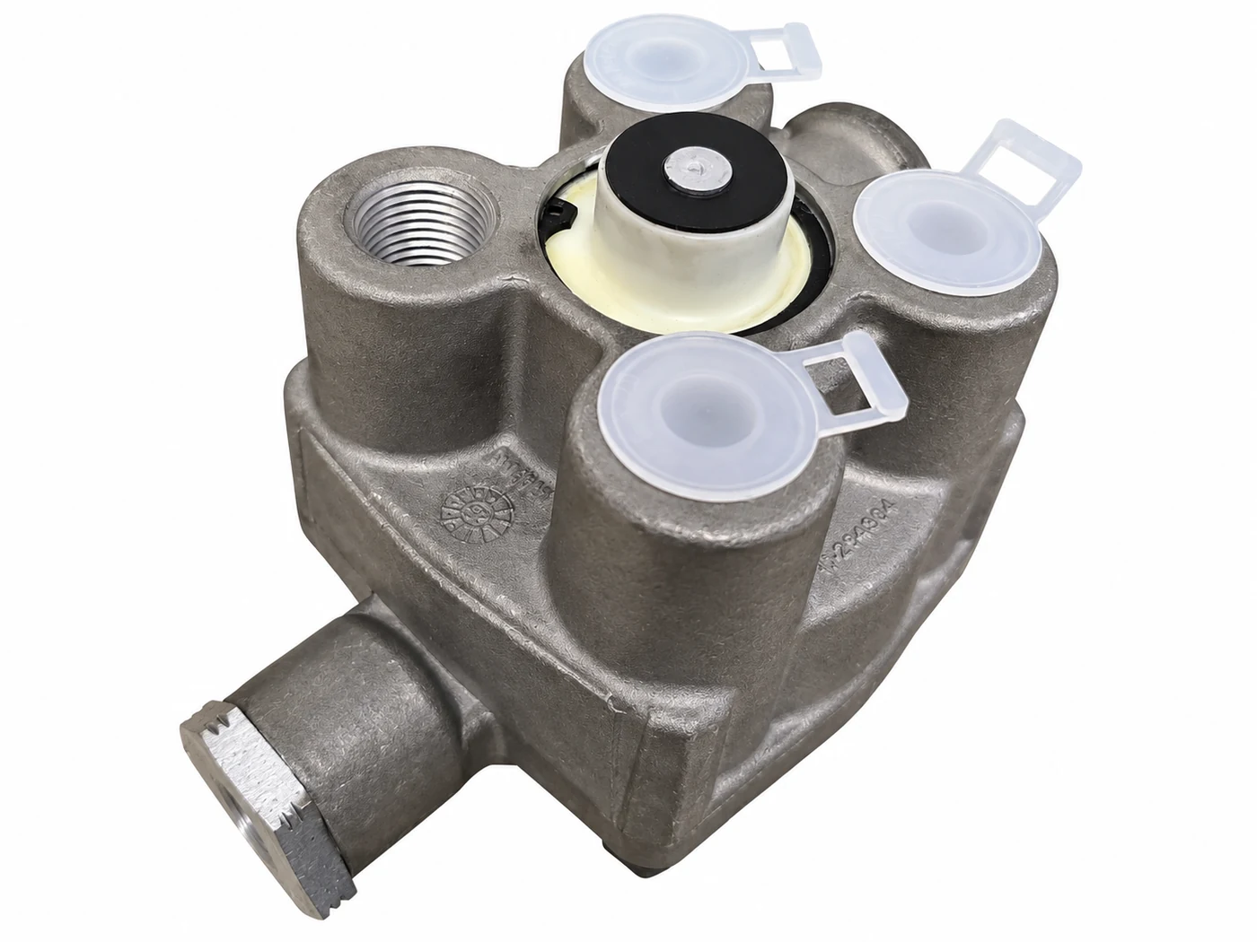 Cast-metal component with protective port caps