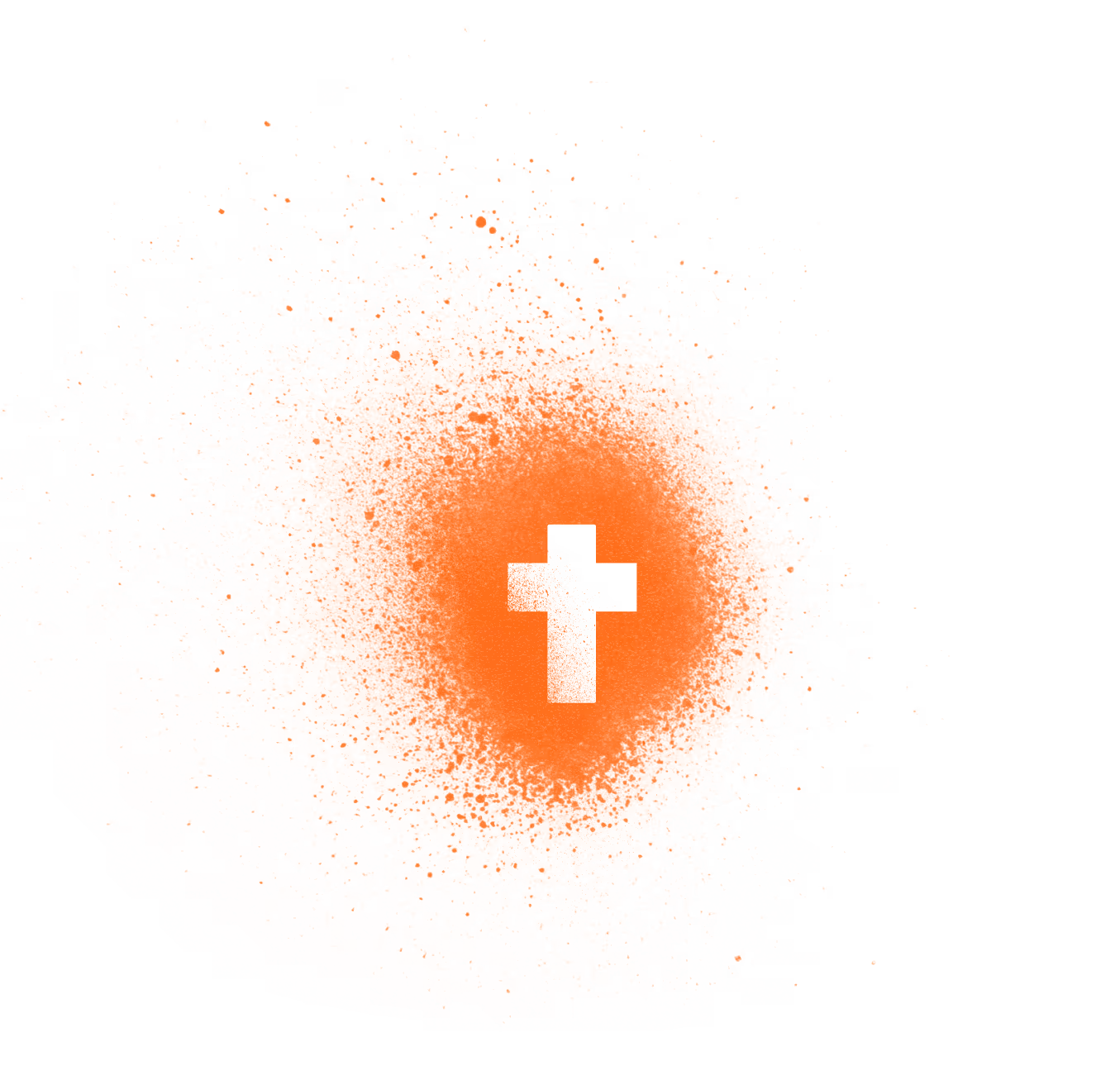 Illo of a Cross surrounded by orange spray paint