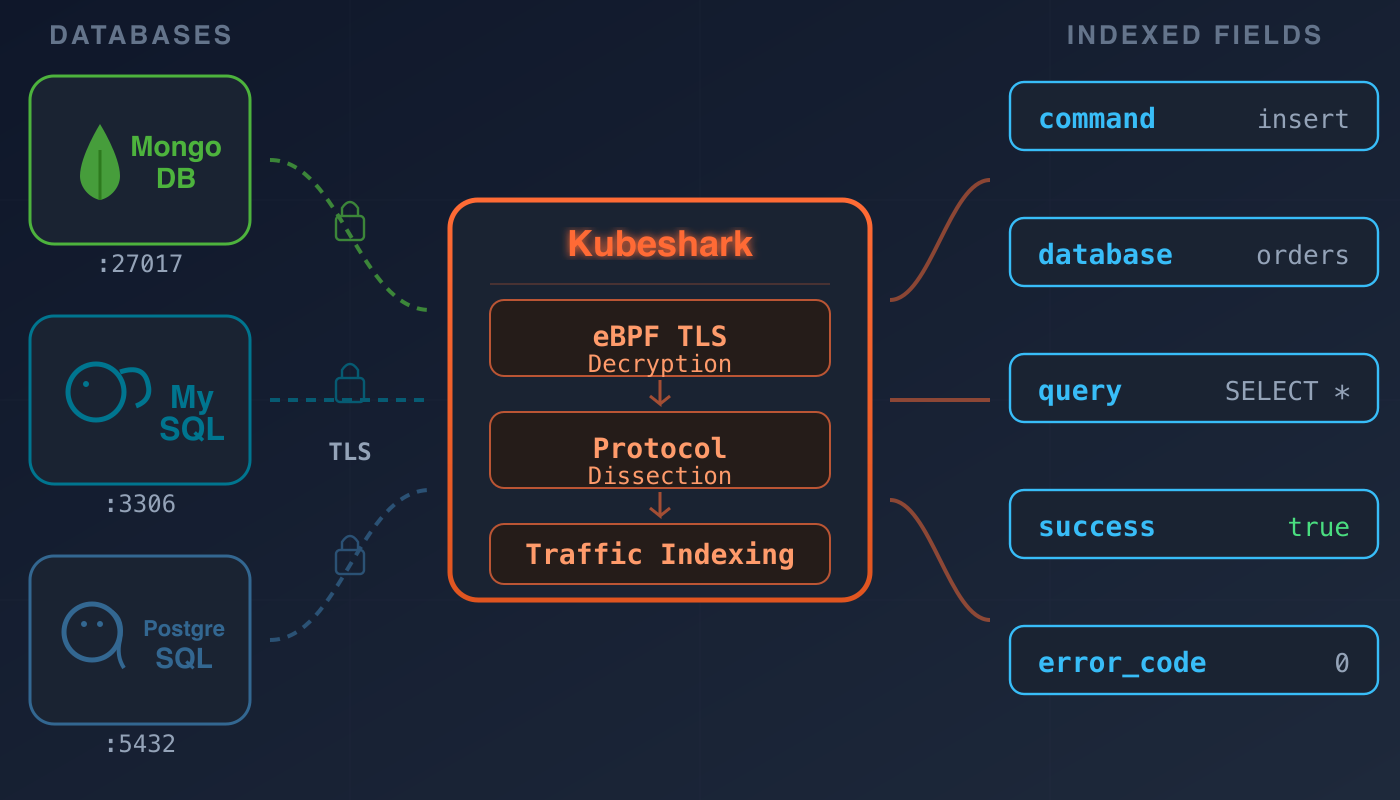 MongoDB MySQL and PostgreSQL Protocol Dissection