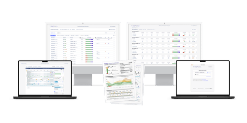 To the left, a laptop displays Tidepool Uploader. In the centre, a computer displays the Population Health Dashboard. Below, a phone displays Tidepool Mobile. To the right, a laptop displays Tidepool Data Platform’s Daily view.