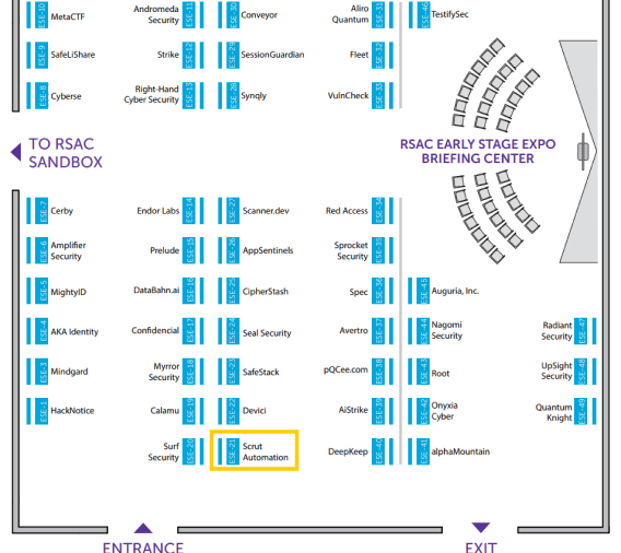 Demo asset: map of Scrut Automation's booth placement on the event floor.