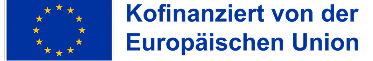 Blaues Logo der Europäischen Union mit zwölf weißen Sternen im Kreis. Darunter der Text: ‘Kofinanziert von der Europäischen Union’ in blauer Schrift.”