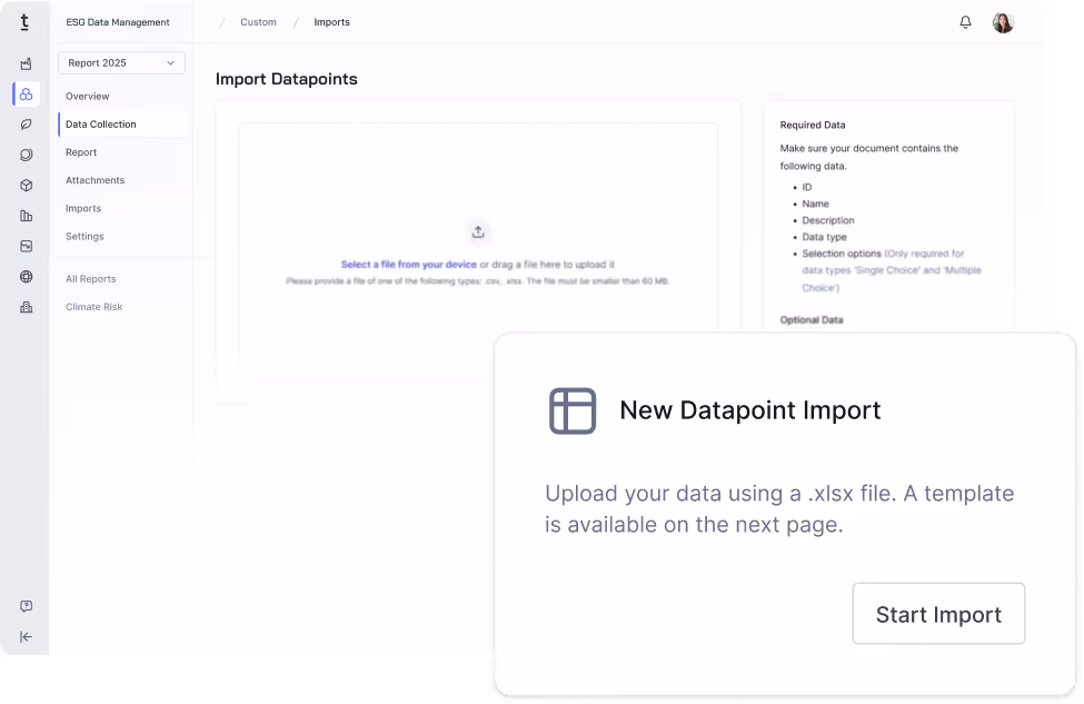 Balkendiagramm zeigt Emissionen pro Werk (Shanghai, Geisingen, Kassel), während KPI-Karten die Emissionsintensität pro Mitarbeiter, Euro, kWh und m² mit Veränderungsraten anzeigen.