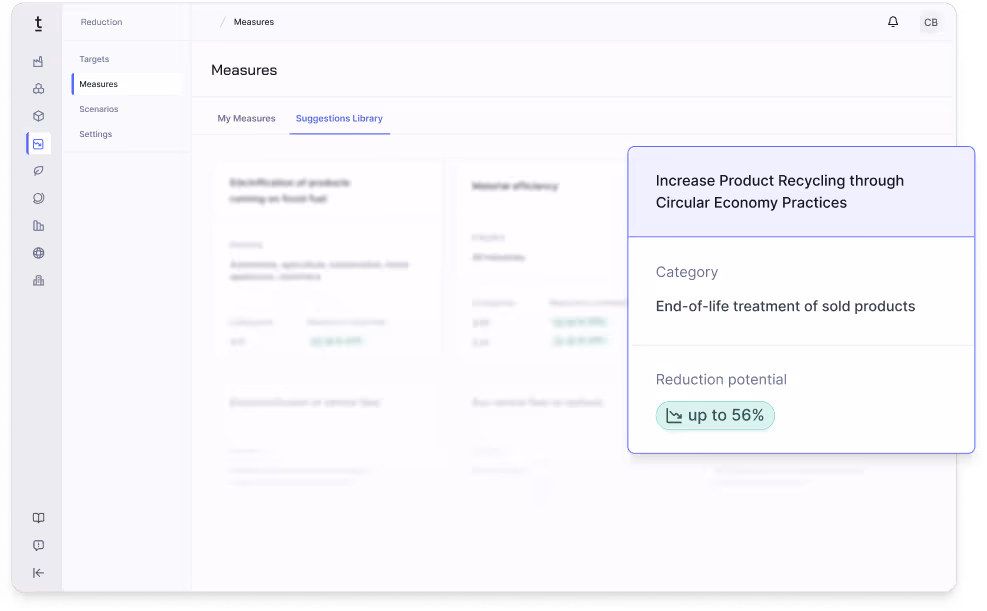 Produkt Screenshots der Tanso CO2 Bilanzierungssoftware auf dem exportierbare CO2 Berichtserstattungen zu sehen sind.