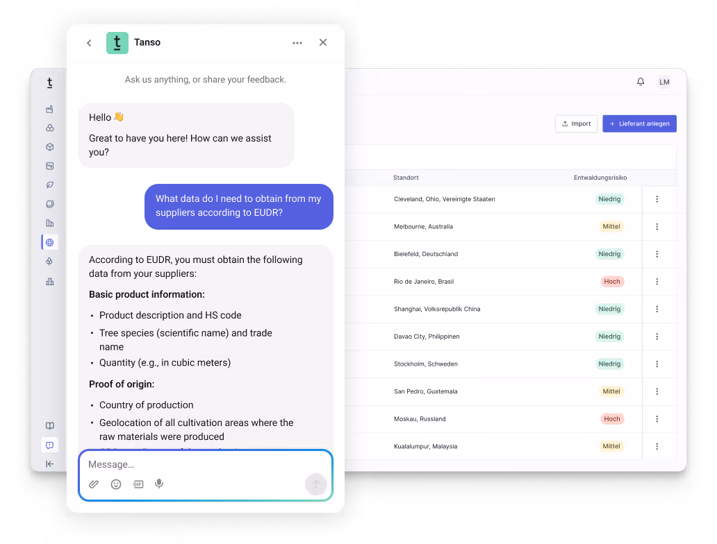 Produkt Screenshots der Tanso CO2 Bilanzierungssoftware auf dem exportierbare CO2 Berichtserstattungen zu sehen sind.