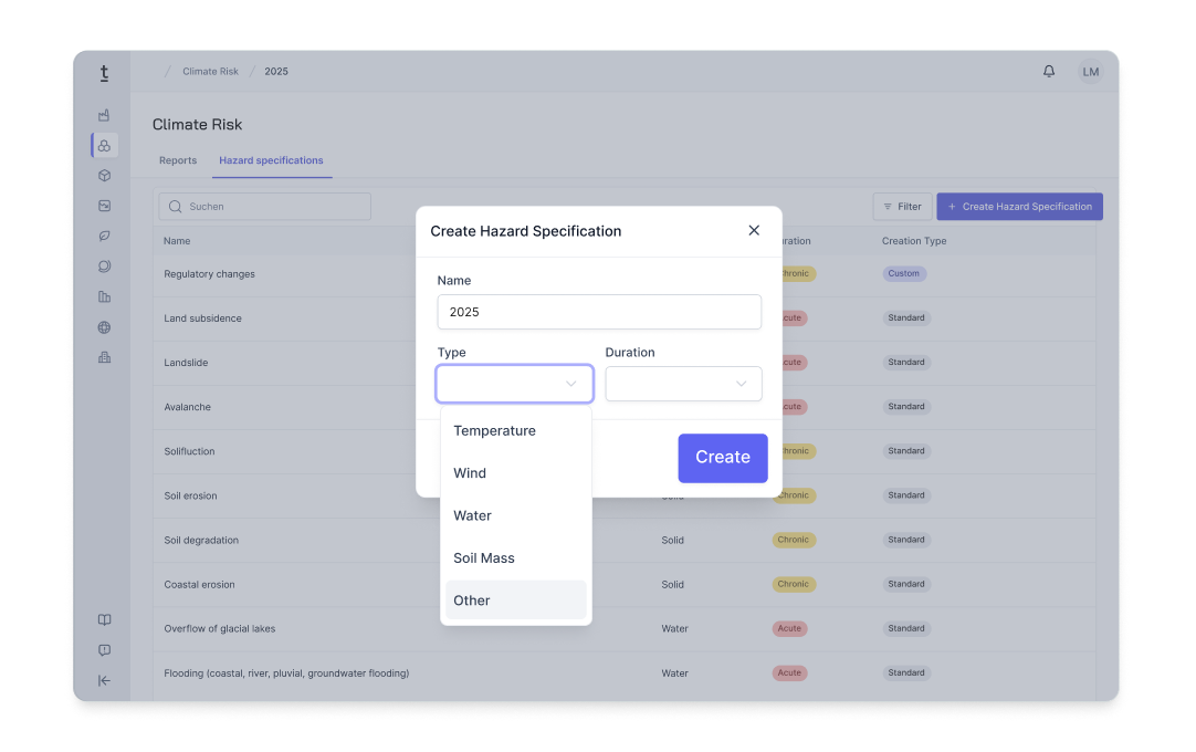 Balkendiagramm zeigt Emissionen pro Werk (Shanghai, Geisingen, Kassel), während KPI-Karten die Emissionsintensität pro Mitarbeiter, Euro, kWh und m² mit Veränderungsraten anzeigen.