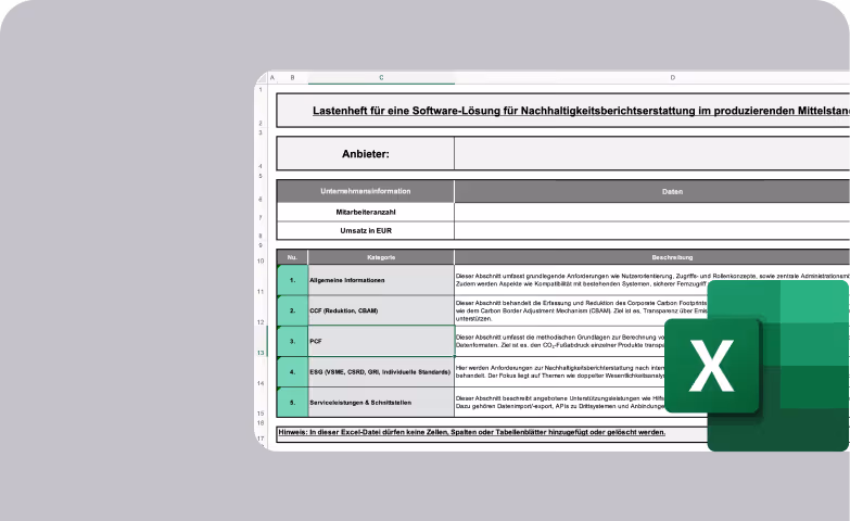 Excel Vorlage: Lastenheft für eine Software Lösung für die Nachhaltigkeitsberichterstattung