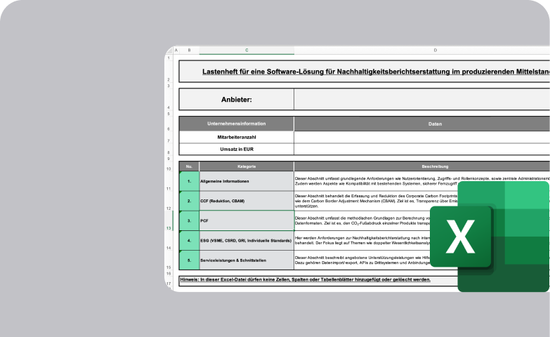Excel Vorlage: Lastenheft für eine Software Lösung für die Nachhaltigkeitsberichterstattung