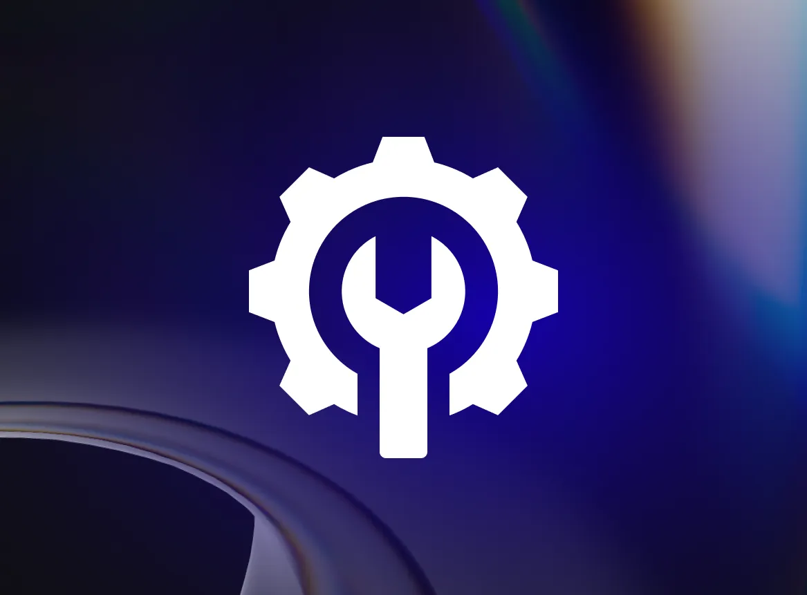 White wrench inside a gear icon on a dark blue gradient background, representing settings or maintenance.