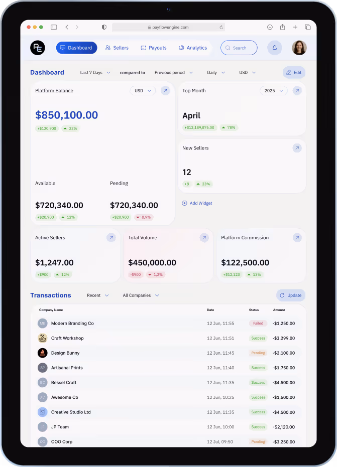PayFlow Engine — fintech platform interface