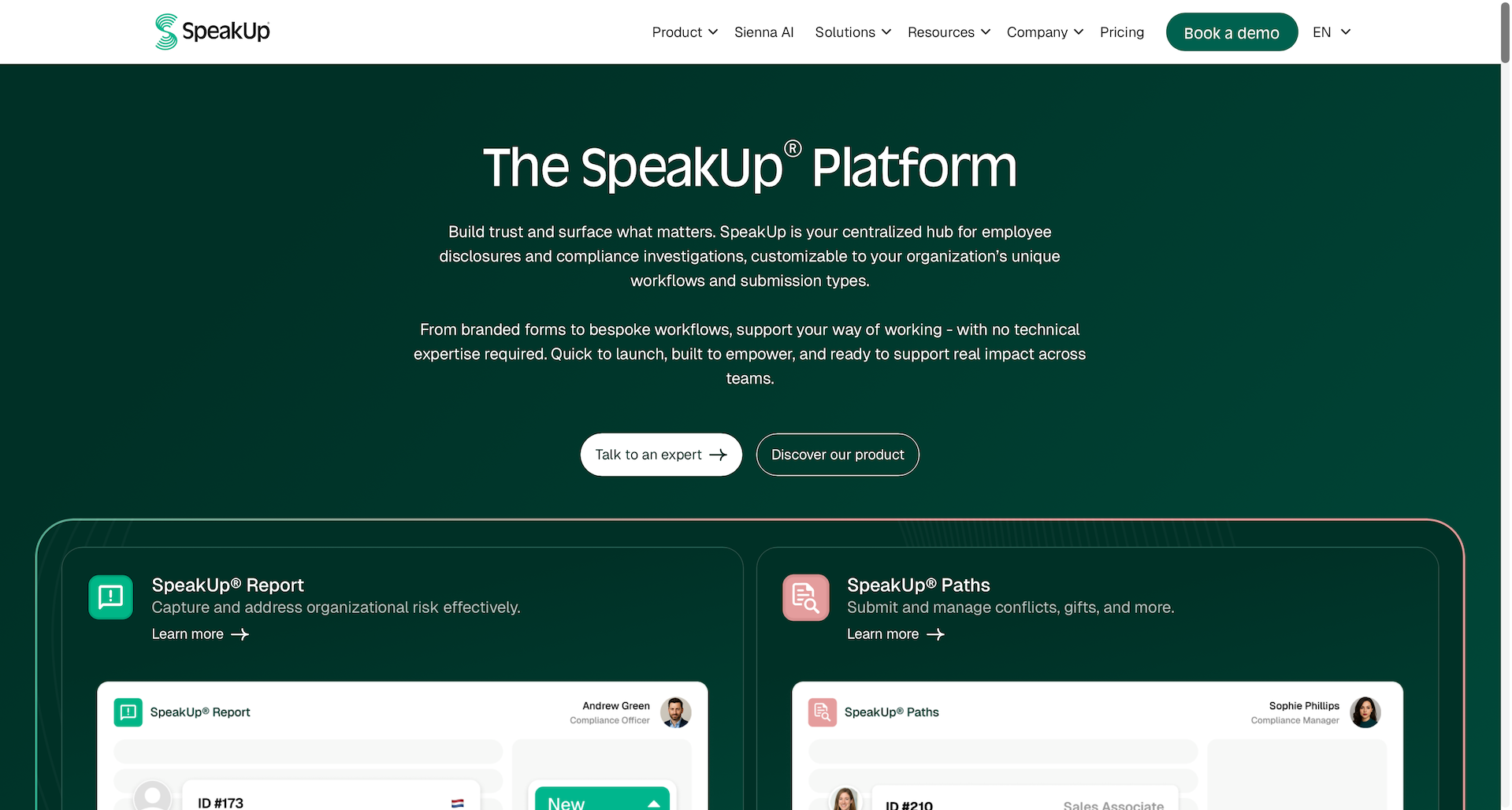 Die SpeakUp-Plattform für Enterprise-Compliance-Teams zur Fallverwaltung