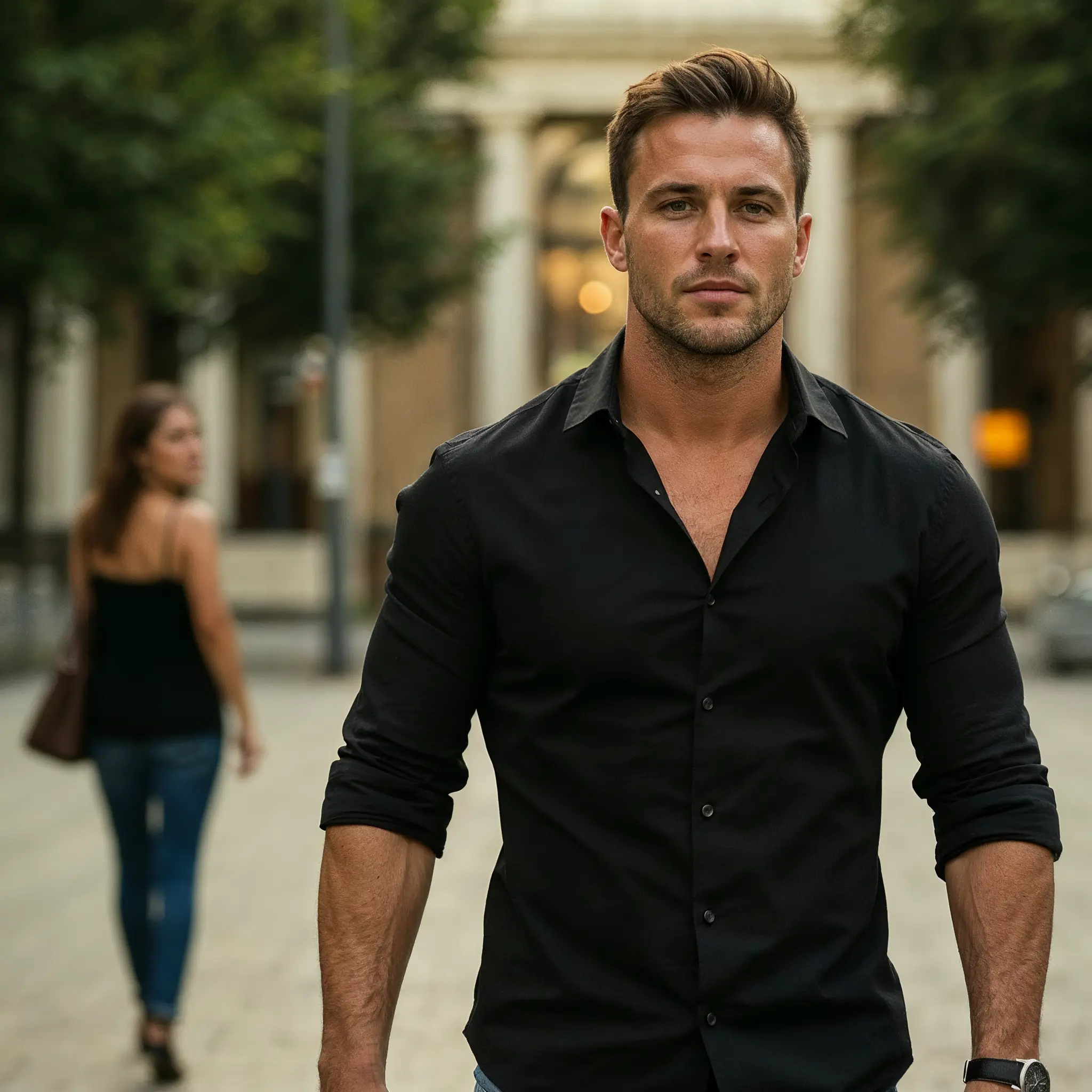 Freundlich aussehender Mann, der auf Couch sitzt und auf seinen Laptop schaut