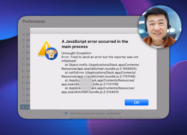 A screen recording showing an error and a circular webcam in the corner showing a man with a headset and microphone