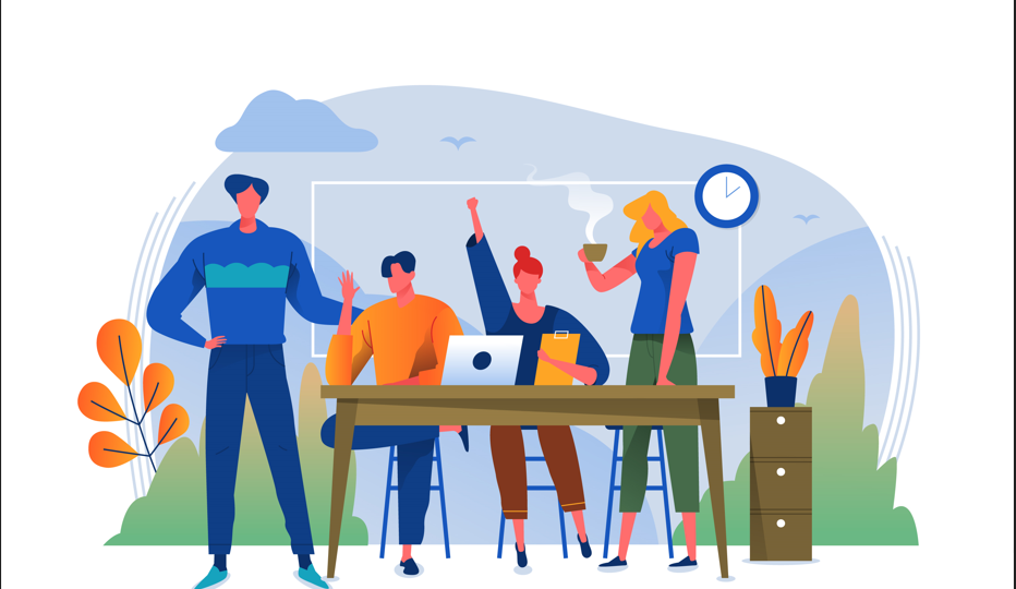 The team working on a project together