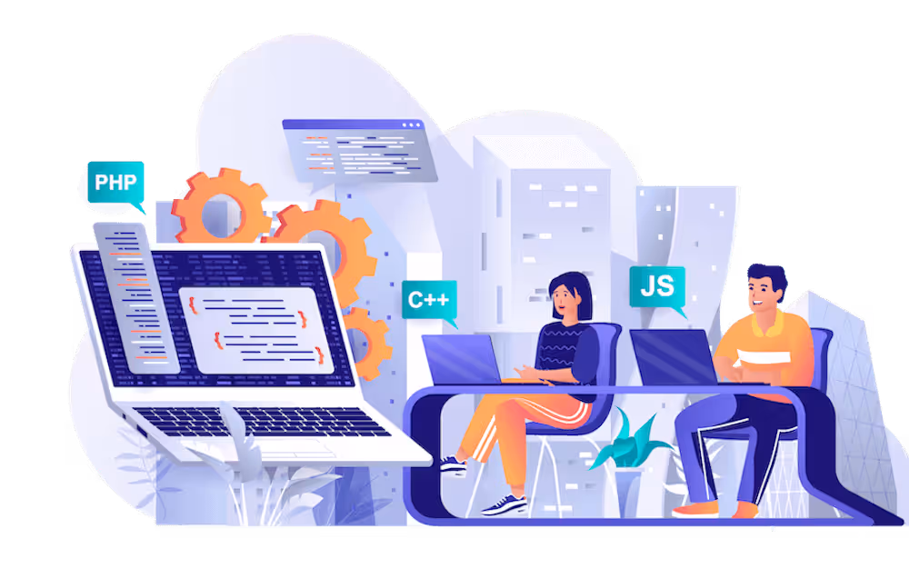 Illustration of a dedicated team of backend software engineers working