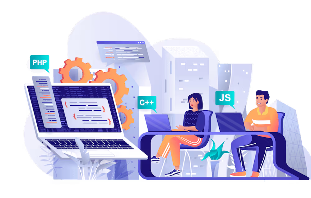 Illustration of a dedicated team of backend software engineers working