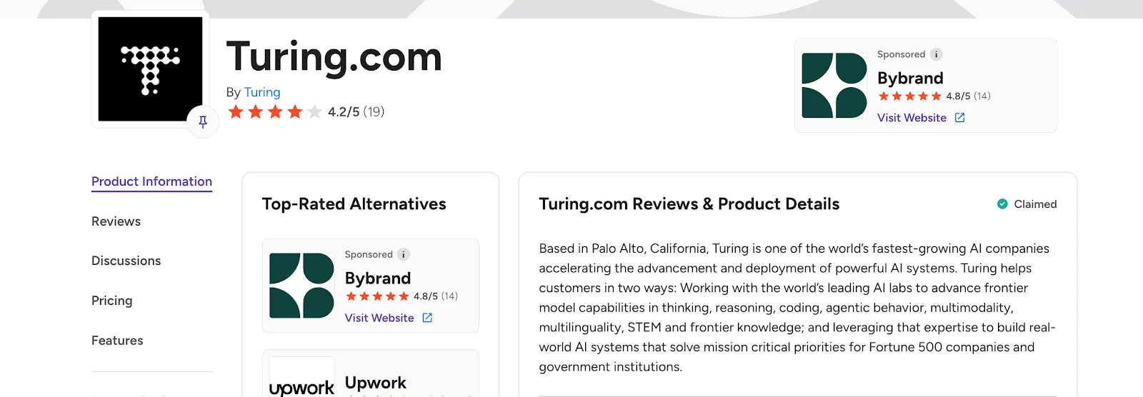 Turing  rating on G2