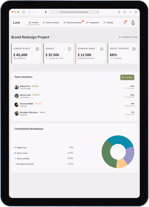 Lumi — fintech platform interface