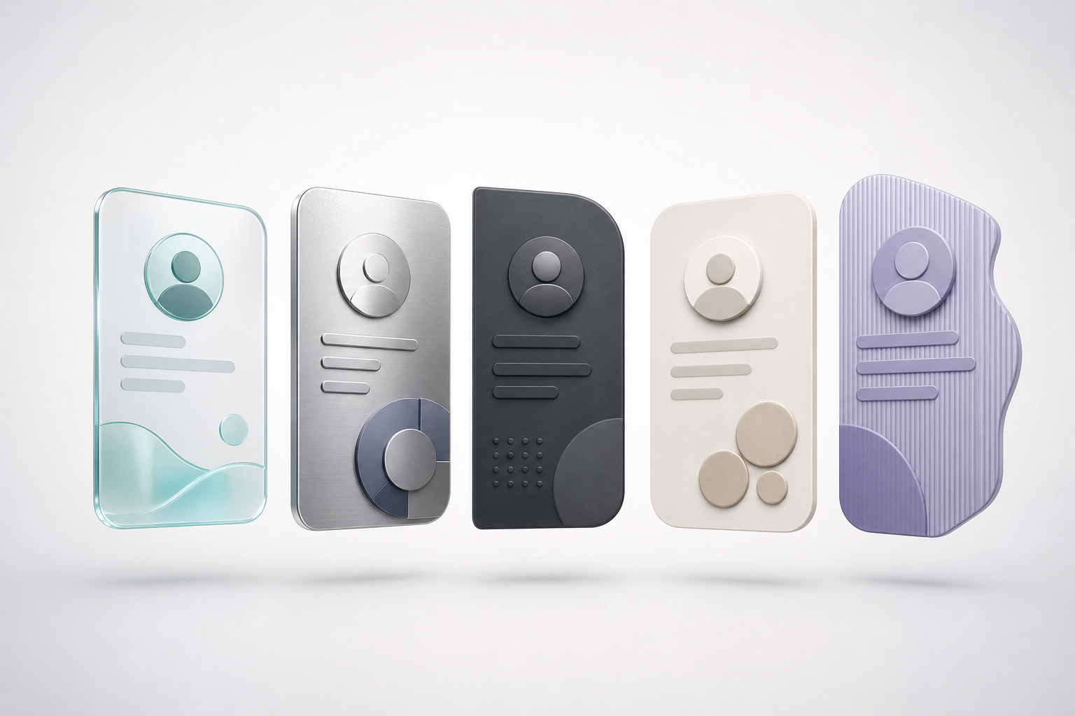 Conceptual infographic of abstract vendor profile cards with distinct shapes and material finishes