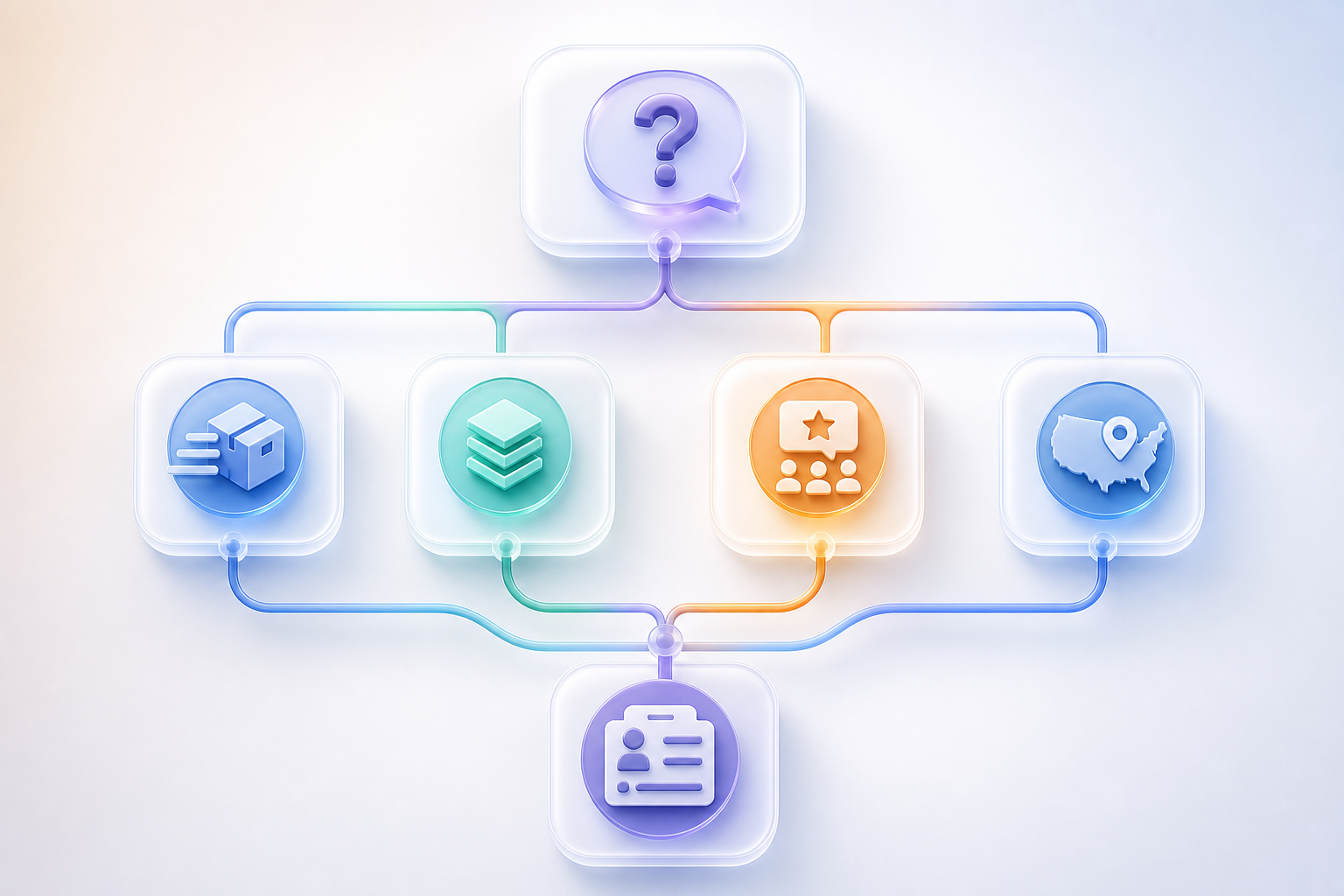Decision-tree infographic showing a vendor vetting flow branching into shipped work, stack depth, reviews, and market fit