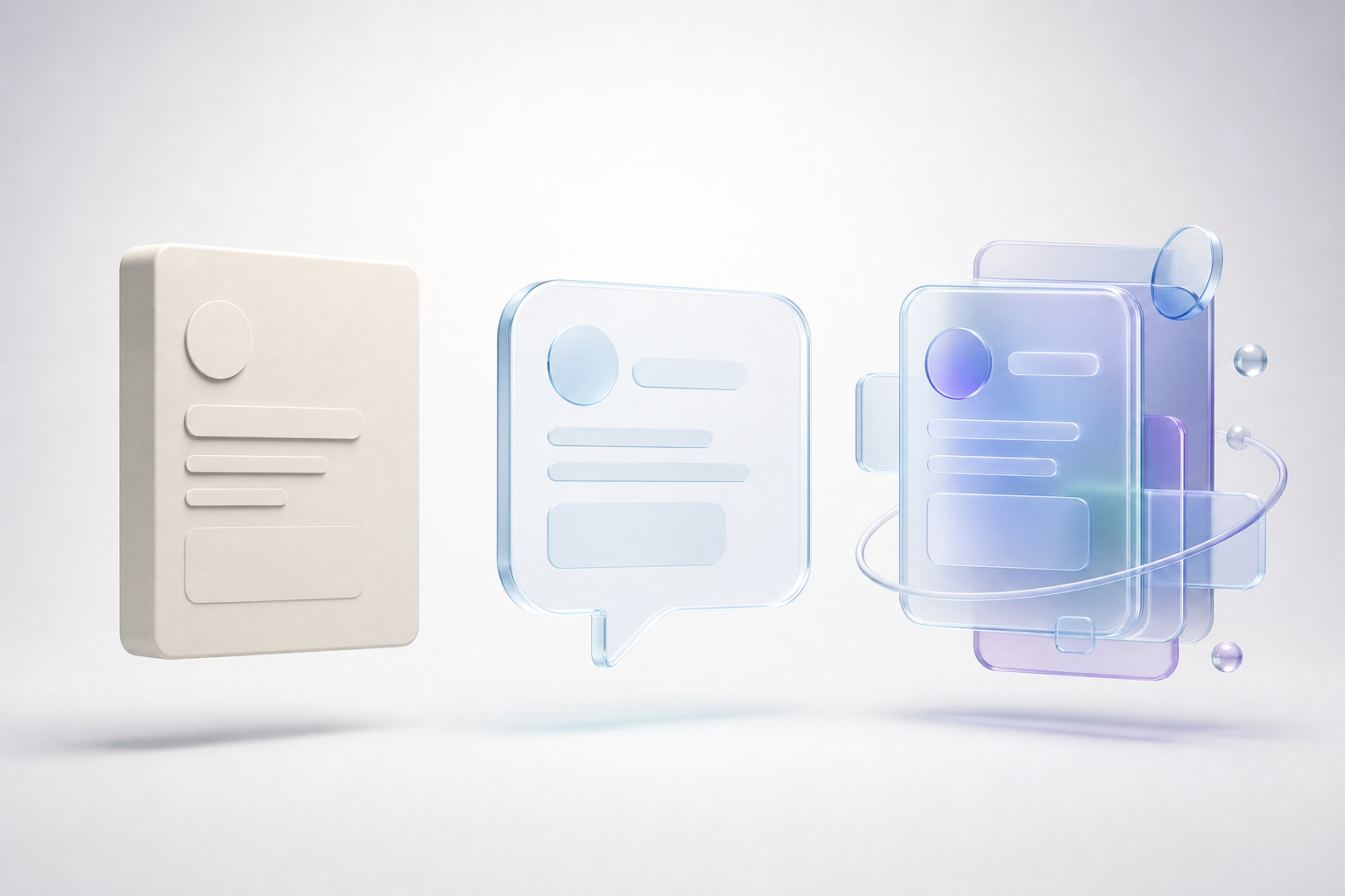 Three side-by-side abstract blocks contrasting rule-based automation, a chatbot, and an autonomous AI agent