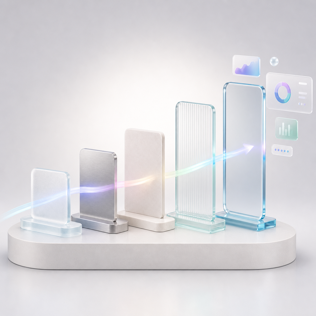 Square view of five ranked glass platform cards representing the SaaS development companies compared in 2026
