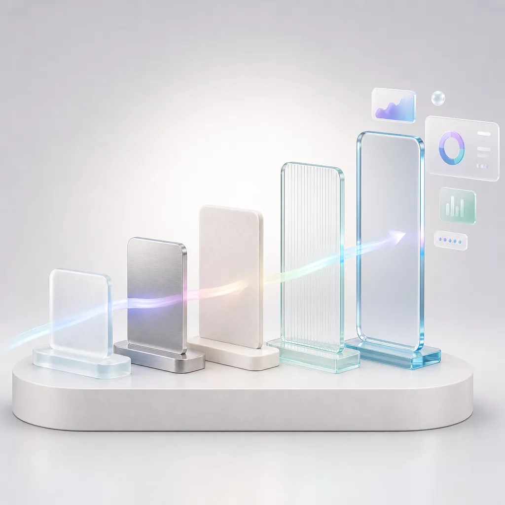 Square view of five ranked glass platform cards representing the SaaS development companies compared in 2026