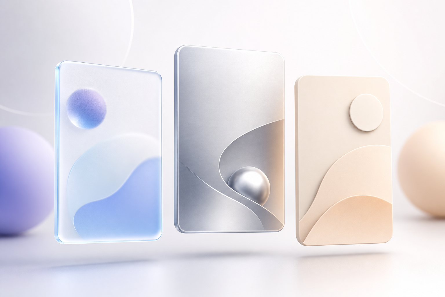 Three distinct glass cards with different material finishes representing onshore, nearshore, and offshore engagement models