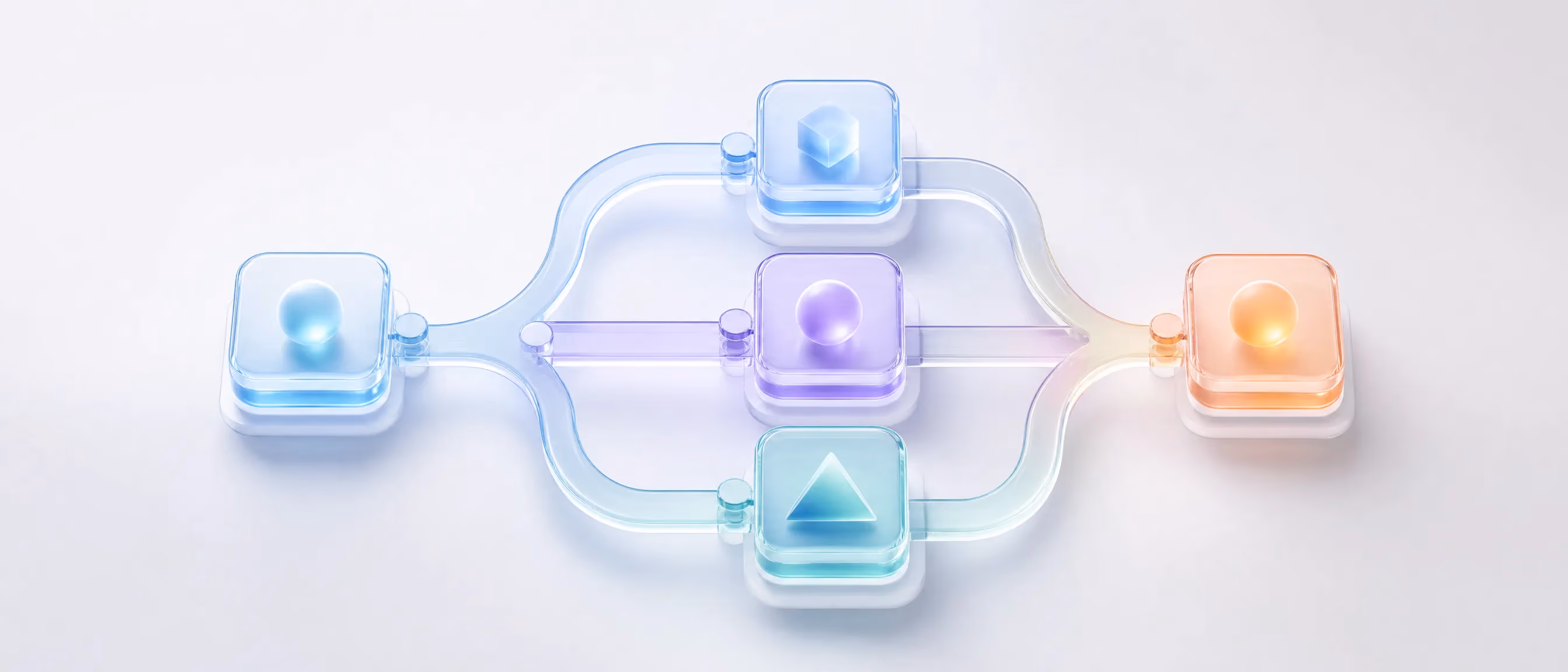Glass decision-tree structure branching into three paths converging on one outcome, representing how to choose a logistics software partner
