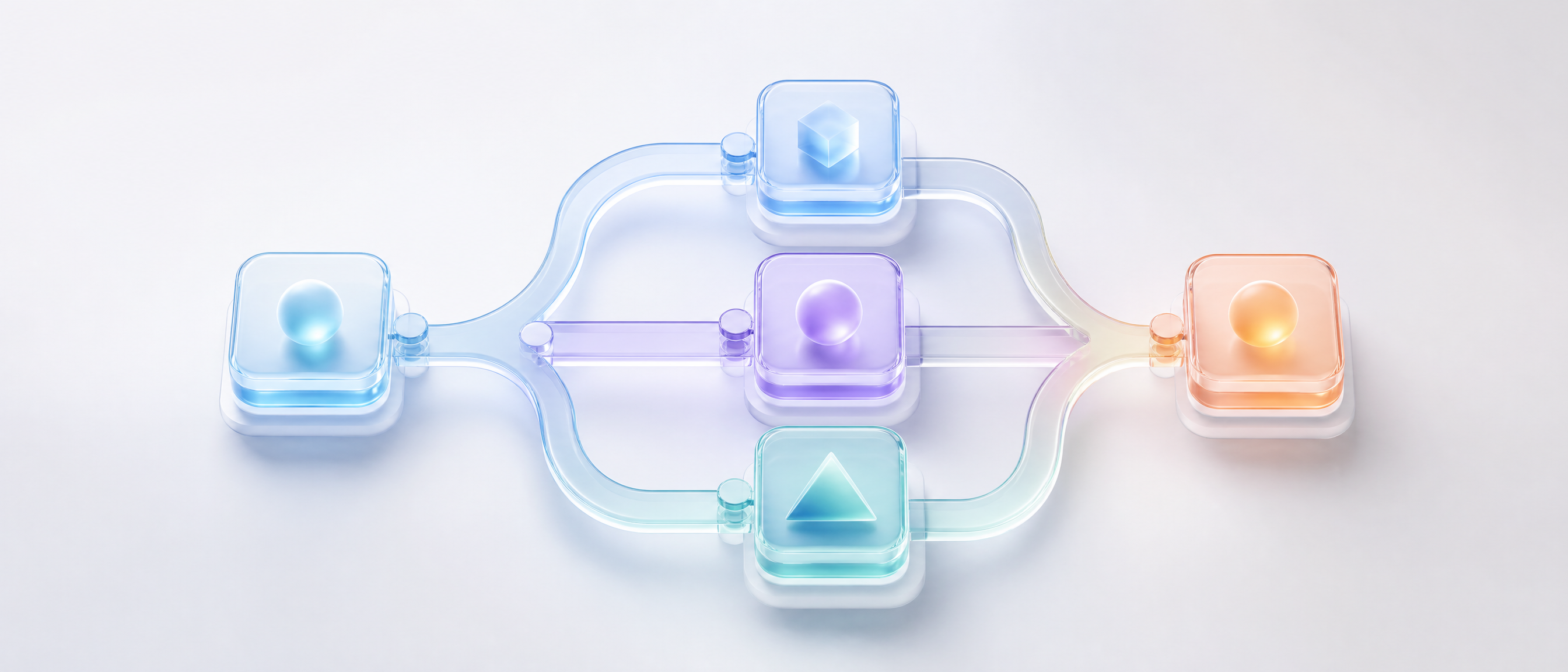 Glass decision-tree structure branching into three paths converging on one outcome, representing how to choose a logistics software partner
