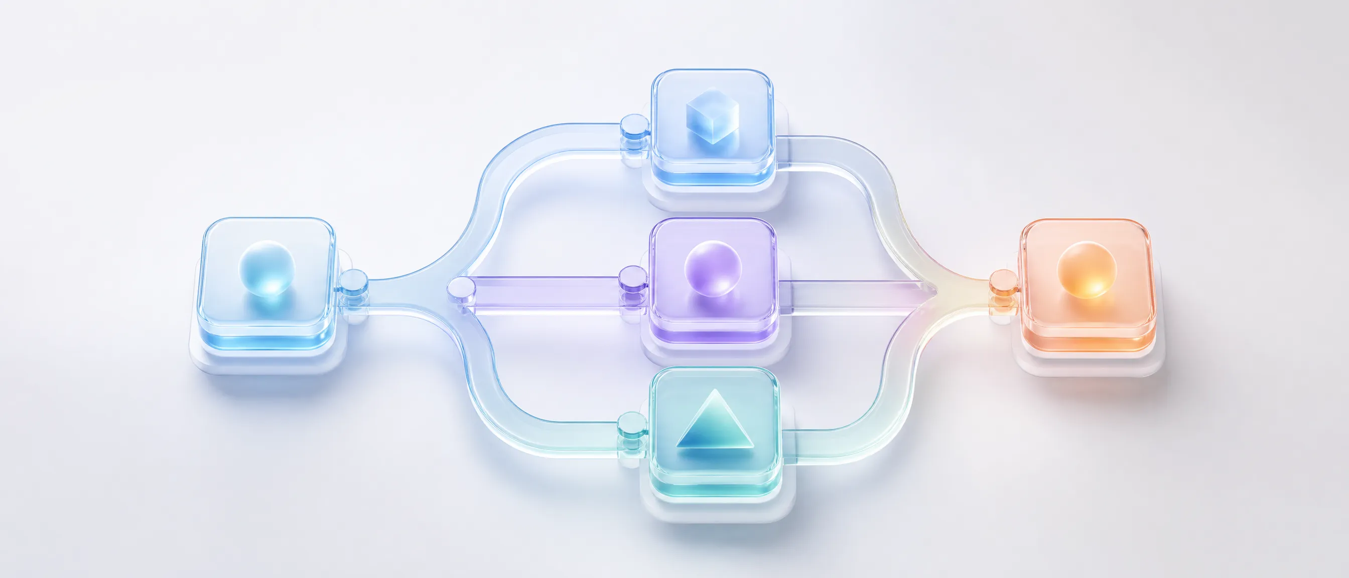 Glass decision-tree structure branching into three paths converging on one outcome, representing how to choose a logistics software partner