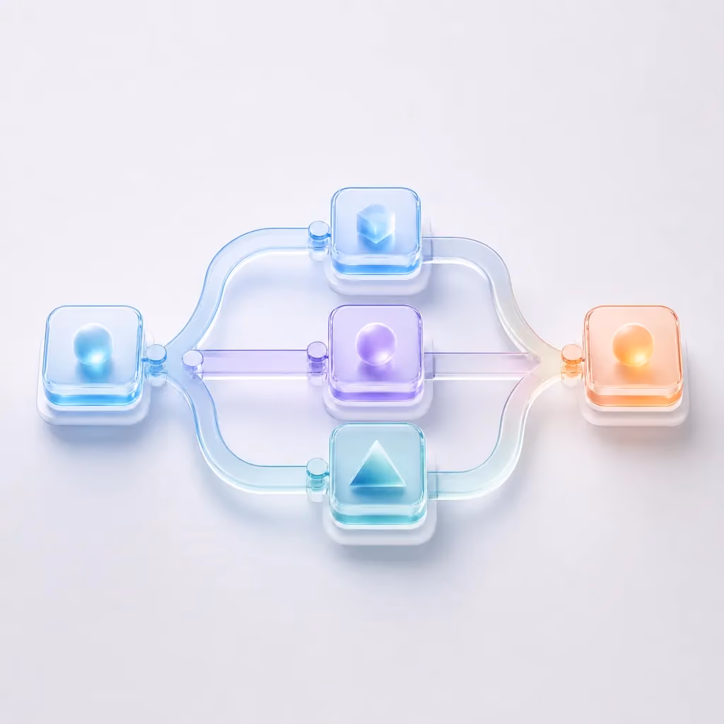 Glass decision-tree structure representing how to choose a logistics software partner, square crop