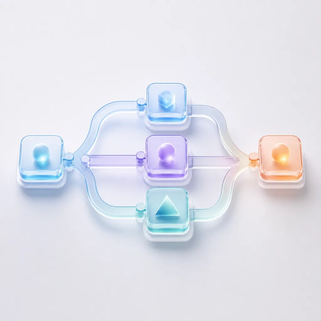 Glass decision-tree structure representing how to choose a logistics software partner, square crop