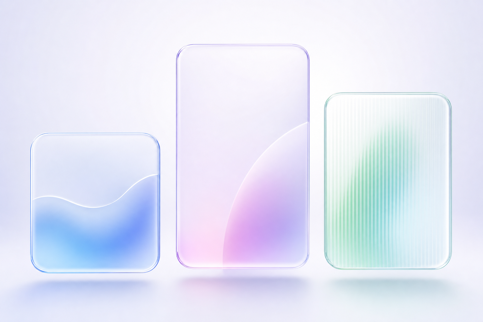 Three glass cards with different material finishes and heights, representing off-the-shelf, customized, and fully custom engagement models