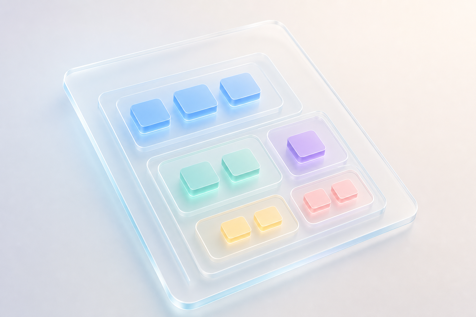 Small solid child blocks nested inside larger translucent parent frames in a stepped cascade, illustrating the parent-child chunking strategy where small chunks are matched but the larger passage is returned