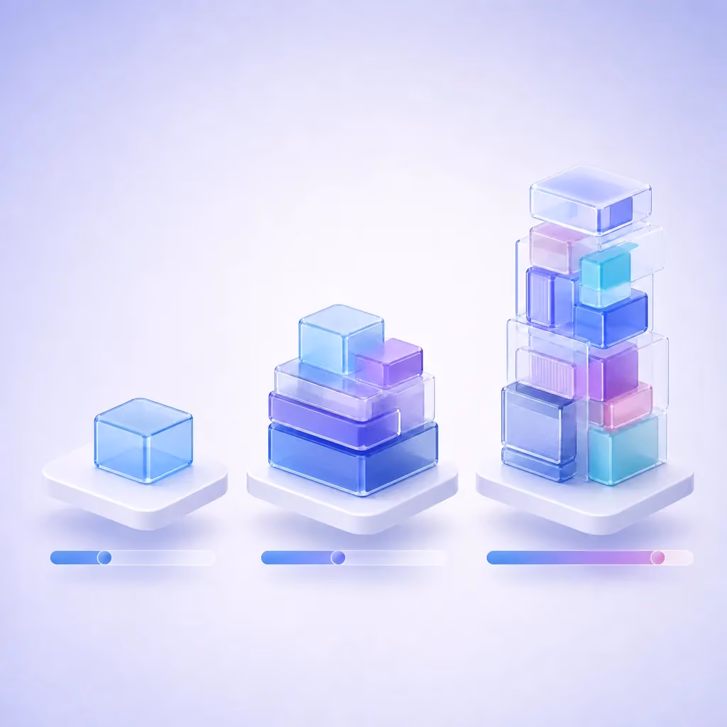 Three product structures of increasing size and complexity, representing MVP investment tiers