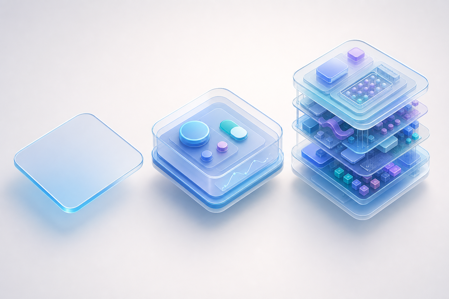 Three structures of increasing interactivity comparing a static website, a web application and a full SaaS product