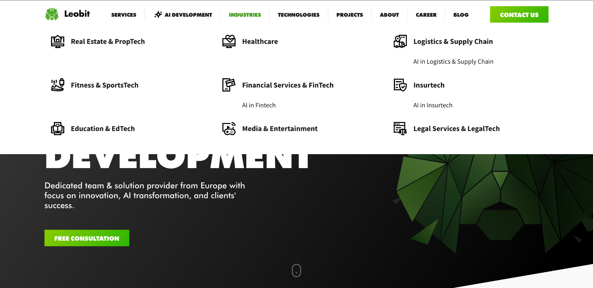 Leobit website homepage presenting its legacy modernization and cloud migration services