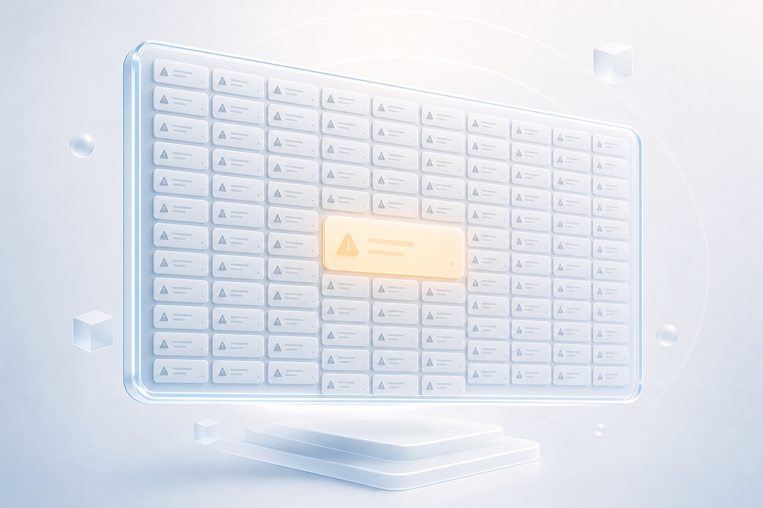 A clinician dashboard crowded with dozens of identical alert tiles where one genuinely urgent alert is almost lost among them