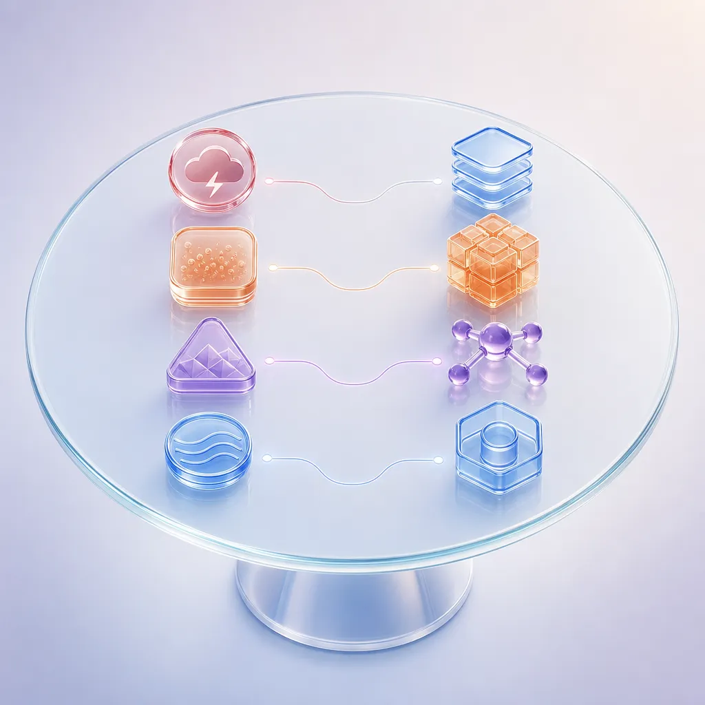 An advisory table surface with problem tokens matched to solution structures