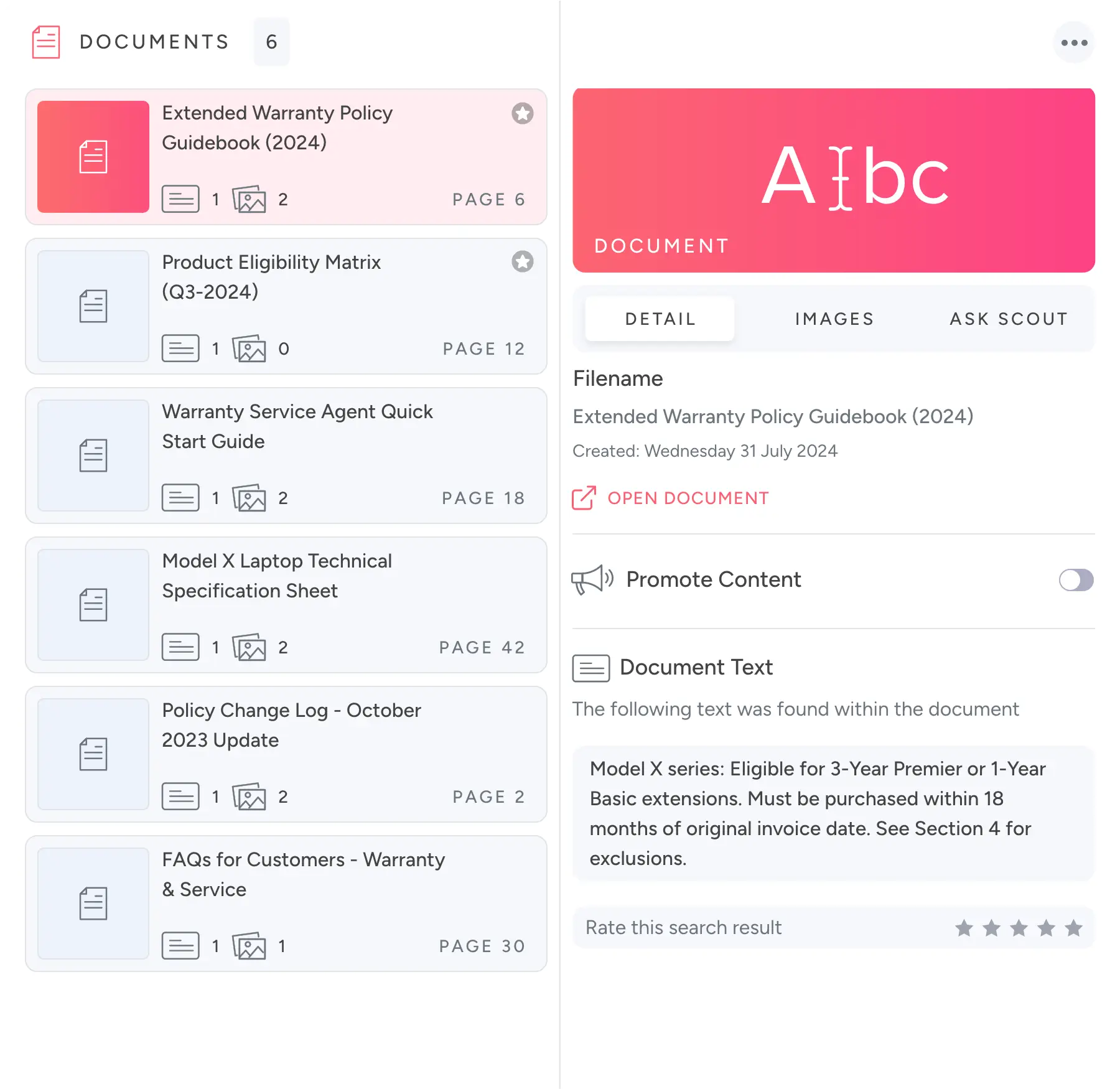 MyContentScout Documents Panel
