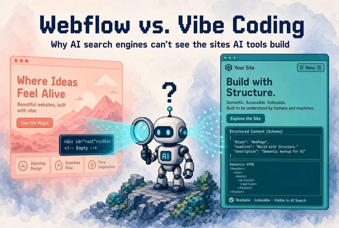 Webflow vs. Vibe coding: Why AI search engines can't see the sites AI tools build