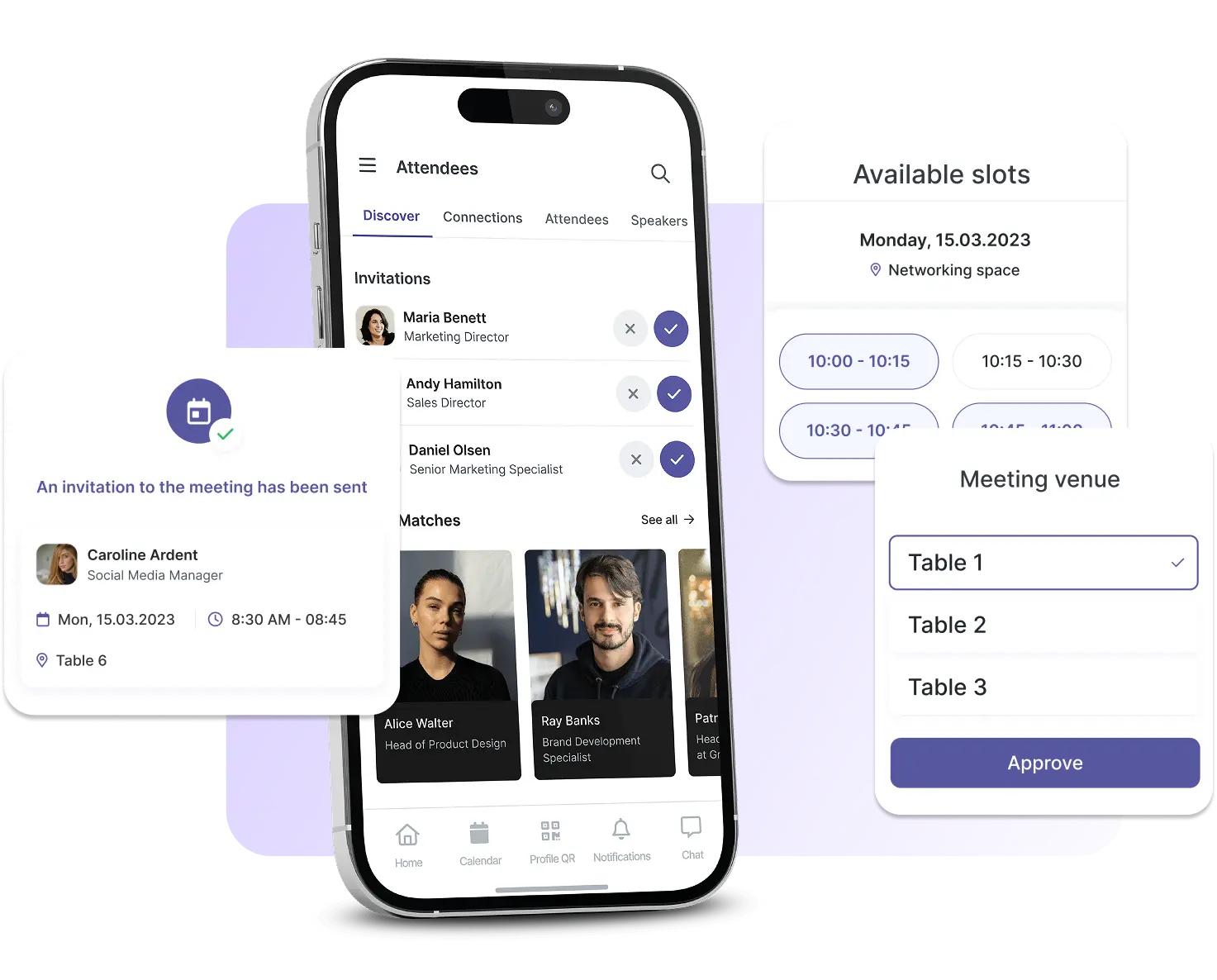 Gridaly features for networking: scheduling meetings, setting availability, connecting for speed dating
