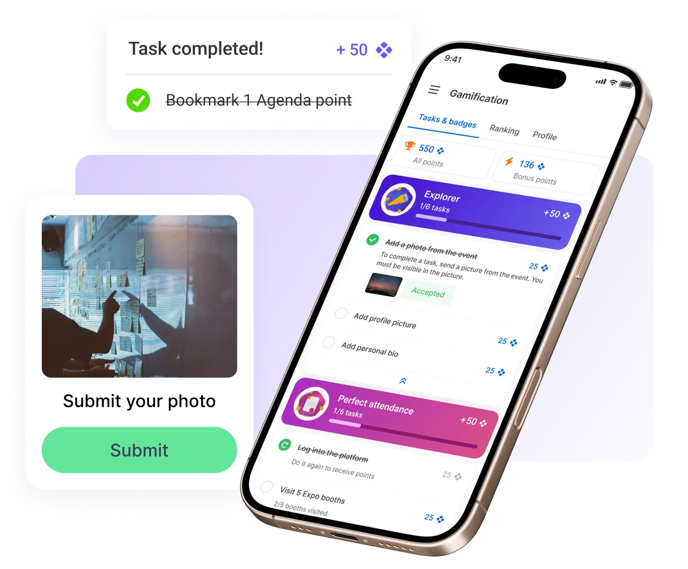Gridaly features for boosting attendee engagement: stories, gamification, engagement index