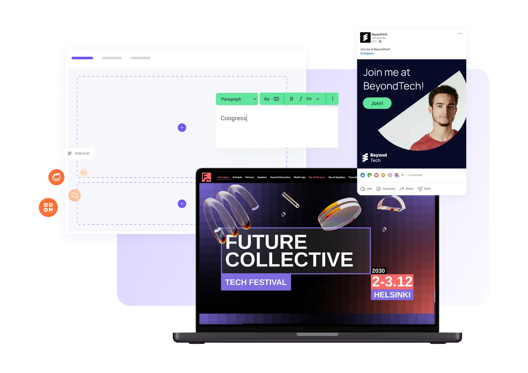 Event promotion in Gridaly – landing page builder, email campaigns, and event invitations