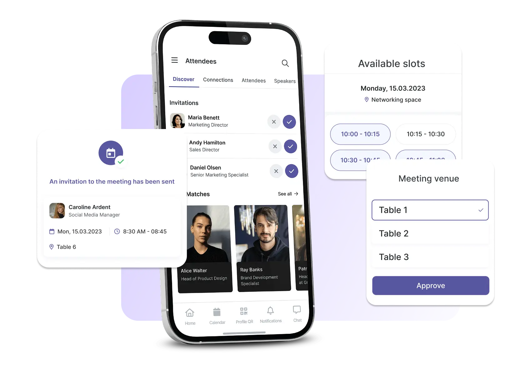 AI matchmaking and 1:1 meeting scheduling in Gridaly Event App networking module