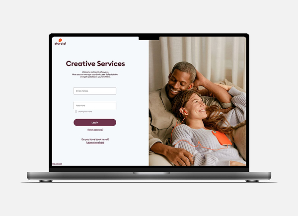 Creative Services platform design featuring author dashboards, analytics tools, and visual branding elements for content creators.