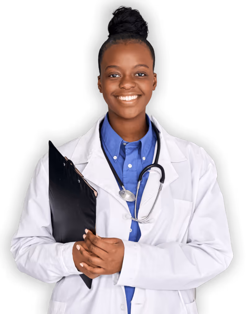 A diet coach with a clipboard standing at attention.