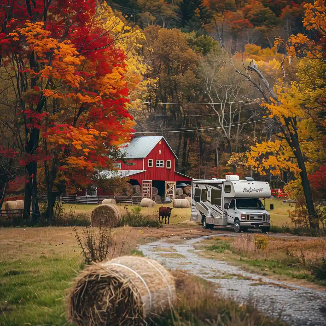 RVer staying at a country farm in the fall.