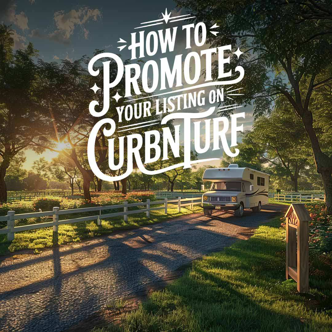 Illustration of RV with the title of "How to Promote Your Listing on CurbNTurf"
